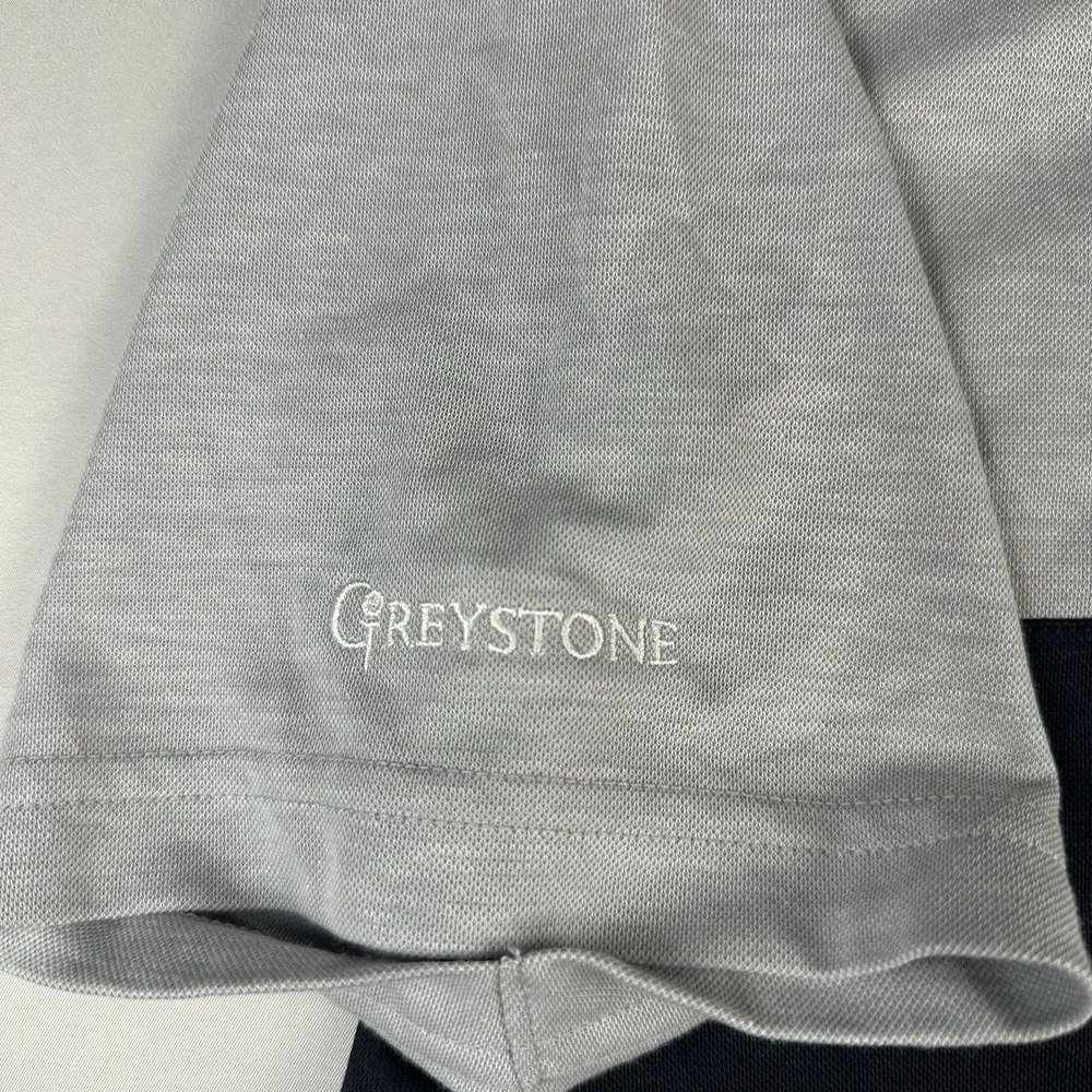 Travis Mathew Men's Striped Polo Shirt, Blue and Gray Embroided Performance Golf - Picture 6 of 6